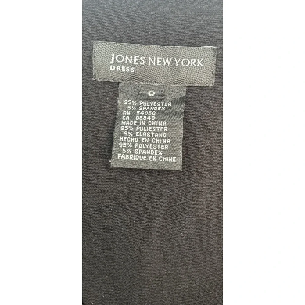 Jones New York Black Jersey A-Line Midi Dress V-Neck Cap‎ Sleeve Size 8